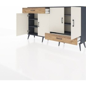 Resim Arges Konsol 5 Raflı 2 Çekmeceli 4 Kapaklı 176x30x99 Antrasit-ayt Antrasit-aytaşı/çam 