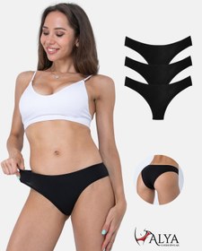 Resim Alya Underwear Kadın Brazilian Külot 3 Adet Beyaz Siyah 
