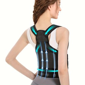 Resim Erkonomik Sırt Germe Kemeri & Duruş Düzeltici - Ayarlanabilir Esnek Sırt Desteği, %100 Polyester Nefes Alabilen Kumaş, Teal Detaylı Siyah Renk - Elde Yıkanabilir, İş, Günlük Kullanım, Açık Hava Aktiviteleri ve Fitness Aksesuarları İçin, Modern Tasarım, Rahat Kullanım 