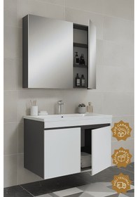 Resim Teta Home Tokyo 80 Cm Mdf Banyo Dolabı Seti Antrasit - Beyaz 