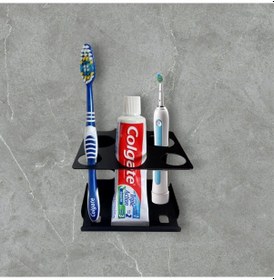 Resim Ardini Yapışkanlı Ve Vidalı Şarjlı Diş Fırçalık Tutucu Macunluklu Mat Siyah Siyah 