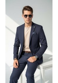 Resim Plus Scorpion Erkek İtalyan Kesim Tek Düğmeli Blazer Ceket Klasik Ve Modern Şıklık Lacivert 
