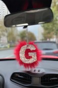 Resim Arabasına Aşıklar Kulübü Taşlı Dikiz Ayna Kolye Aksesuarı Kırmızı Tüylü G Harfli 