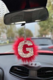 Resim Arabasına Aşıklar Kulübü Taşlı Dikiz Ayna Kolye Aksesuarı Kırmızı Tüylü G Harfli 