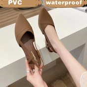 Resim Kadınlar için Yüksek Kaliteli PVC Sivri Burunlu Mary Jane Ayakkabıları - Kaymaz Kalın Orta Topuk, Kahverengi Günlük ve İş İçin Düz Tabanlı Ayakkabiler ile Ayak Bileği Kayışı, Tüm Sezonlara Uygun Yumuşak Taban, Dayanıklı PVC Düzler | Rahat Giyme 