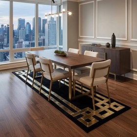 Resim Siyah Zeminli Altın Çerçeveli Dana Derisi Runner Halı - 100x250 cm 