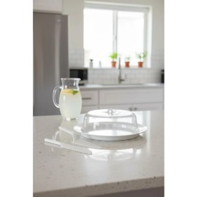 Resim Depa Akrilik Beyaz Kek Fanusu ve Servis Seti - 33 x 39 x 14 cm 