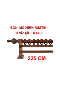 Resim Boni Modern Rustik Ahşap Rustik Perde Askısı Çift Raylı-ceviz 225 Cm Ceviz 