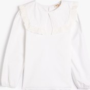 Resim Kız Çocuk Pamuklu Gömlek Düğmesiz Uzun Kollu Geniş Yaka Fırfır Detaylı 