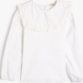 Resim Kız Çocuk Pamuklu Gömlek Düğmesiz Uzun Kollu Geniş Yaka Fırfır Detaylı 