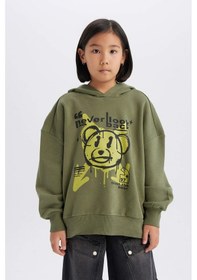 Resim DeFacto Kız Çocuk Oversize Geniş Kalıp Kapüşonlu Baskılı Sweatshirt D1567A824WNKH210 Haki 