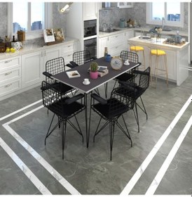 Resim Knsz masa sandalye takımı hem75mazlum grisyh 130*070 klç 6 sandalye syhsyh kolçaklı 