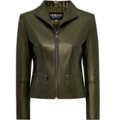 Resim Amy Women's Green Lapel Leather Jacket Derimod