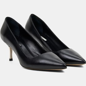 Resim Desa Kadın Siyah Sivri Burunlu Deri Stiletto 