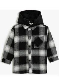 Resim Koton Kapşonlu Oduncu Gömleği Tek Cepli Arkası Baskılı Uzun Kollu Siyah Ekose 3wkb60034tw 3WKB60034TW9C9 