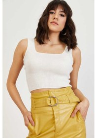 Resim As Collection Beyaz Kare Yaka Likralı Fit Triko Kadın Crop Bluz Beyaz 