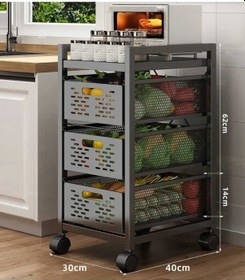 Resim 3 Katlı Lux Metal Siyah Çekmeceli Patates Soğan Sebze Meyve Sepeti Sebzelik 1010-cn 