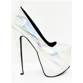 Resim Tanem Gümüş Lame Hologram Platform Ince Yüksek Topuk Kadın Ayakka Gümüş 