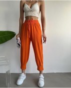 Resim Turuncu Bel Büzgülü Bürümcük Kumaş Kadın Eşofman Alt Turuncu 