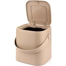 Resim Mini Tezgah Üstü Çöp Kovası - Deri Tutma Saplı, Kompakt ve Şık Tasarım, Mutfak & Banyo Için, Geri Dönüşüm Dostu (Latte, 4 Litre) 