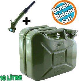 Resim Nzb Metal Benzin Bidonu 10 Litre Akaryakıt Mazot Sıvı Taşıma Doldurma Depolama Bidonu + Aktarma Borusu 