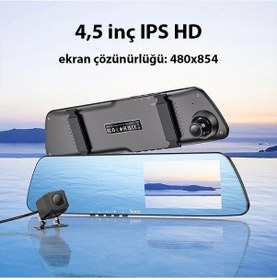 Resim Hoco Dv4 Dvr Ön Ve Arka Sürüş Kaydedici 45 İnç Lcd Dikiz Aynası Araç Kamerası- 5775 