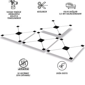 Resim Kendinden Yapışkanlı Siyah Geometrik Desenli Pvc Karo 30X30 cm (56 Adet) 5m2 