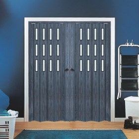 Resim Faran Dekorasyon 245 x 230 Antrasit Renk Camlı Çift Açılım Pvc Akordiyon Katlanır Kapı FRNAKMODEL-252 