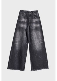 Resim Itsbasic Kadın Koyu Füme Renk 12s5-1 Palazzo Fit Paça Detaylı İç Boy 80cm %100 Koton Denim Jean 