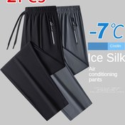 Resim 2 Adet Erkekler için Buz İpeksi Koşu Pantolonları - Ayarlanabilir Bel Bağcıklı Yüksek Esnek Nefes Alabilen Kumaş & Fermuarlı Cepler, Düz Bacak Tasarım Spor Salonu, Jogging, Antrenman İçin - Hafif Yazlık Atletik Şortlar Soğutma Teknolojisi ile, Egzersiz Pantolonları, Spor Giyim, Hava Kondisionlu Kumaş 