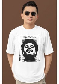 Resim Tasarım The Weeknd Rapper Baskılı Unisex Oversize Şarkıcı Tişört Beyaz 