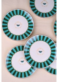 Resim Tabak Evi Porselen Butterfly Collection Altın Yaldızlı Pasta Tabağı Yeşil 20,50cm 6 Lı Çok Renkli 