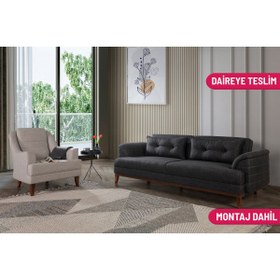 Resim Perla Sofa Madrid Koltuk Takımı Keten Antrasit Krem 