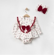 Resim ENİA BABY Kız Bebek Kalp Desenli Bandana Aksesuarlı Çıtçıtlı Badi Elbise 