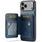 Resim Topshop1 iPhone Uyumlu 17 Mavi Kaliteli Sentetik Deri Kartlık Ayaklı Kılıf 