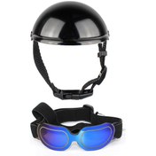 Resim Kulak Deliği İle Köpek Kaskı Evcil Hayvan Kaskı Ve Gözlük Seti Ayarlanabilir Kayış Köpek Güneş Gözlüğü Bisiklet İçin Yavru Köpek Başlığı Ld 