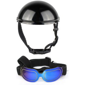 Resim Kulak Deliği İle Köpek Kaskı Evcil Hayvan Kaskı Ve Gözlük Seti Ayarlanabilir Kayış Köpek Güneş Gözlüğü Bisiklet İçin Yavru Köpek Başlığı Ld 