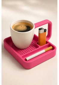 Resim Kahve Sunum Tepsisi Çok Bölmeli Masa Üstü Organizer Kupa Fincan Standı Pla 12.5x11x7 Cm Pembe 