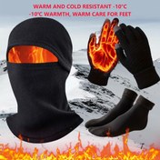 Resim 3'lü Kış Aksesuar Seti - Termal Polyester Kask Astarları, Rüzgar Geçirmez Balaclava, Dokunulabilir Eldivenler ve Kalınlaştırılmış Çoraplar - Soğuk Hava için Örgülü Kulak Koruma Maskesi 