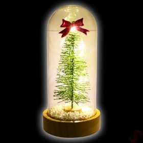 Resim SüSLe Bebek ve Parti Yılbaşı Ağaçlı Led Işıklı, 17cm x 8cm Cam Fanus 