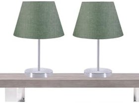 Resim Bohhem A&g Krom Gövdeli Ikili Abajur Seti Kumaş Başlık Yeşil 