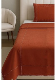 Resim Rivaistanbul Luna Kiremit Çizgili Çoban Dikişli %100 Pamuklu Tek Kişilik Yatak Örtüsü Kiremit 