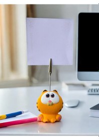 Resim Tembel Sarı Kedi Fotoğraf Not Tutacağı Ofis Masası Hediyelik Tutucu Turuncu 
