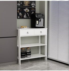 Resim Dekrosso Luke Modern 2 Çekmeceli Kahve Köşesi Airfry Dolabı Beyaz 