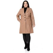 Resim Büyük Beden Cepli Düğme Kapamalı Astarlı Deri Vizon Kaban-vizon Vizon 