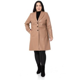 Resim Büyük Beden Cepli Düğme Kapamalı Astarlı Deri Vizon Kaban-vizon Vizon 