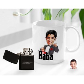 Resim Bk Gift Kişiye Özel Babalar Günü Hediyesi Godfather Baba Karikatürlü Kupa Bardak Ve Benzinli Çakmak Seti-7 