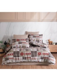 Resim %100 Pamuklu Flanel Pazen Kumaşından Tek Kişilik Nevresim Takımı Kahverengi 