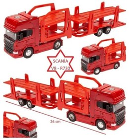 Resim Oyuncak Bayim Welly Scania V8 r730 1:64 Ölçek Metal Kafalı İki Katlı Araç Taşıyıcı Tır 