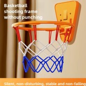 Resim 1 adet Matkap Gerektirmeyen Duvara Monte Basketbol Halkası - Sessiz, Katlanabilir Tasarım Dayanıklı Plastik Çerçeve ile, Ev Kullanımı için Turuncu ve Mavi Aksanlar, Spor Odası Aksesuarı|Duvara Monte Halka|Esnek Halka Tasarımı 